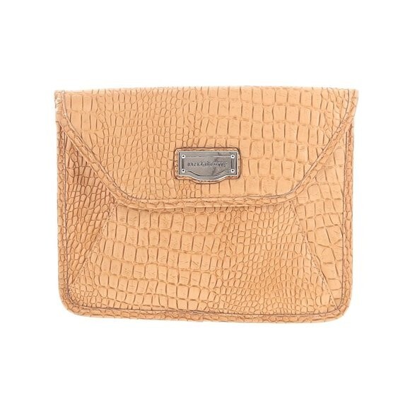 LIZ CLAIBORNE Tan Brown Envelope Clutch Faux Alligator / Crocodile Bag Handbag - Picture 1 of 6